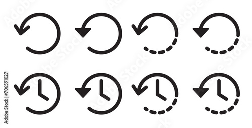 History time clock vector icon set. past transaction history symbol. browser history sign.