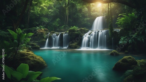 waterfall in the forest ethereal fantasy concept art of masterpiece   macro photo of   waterfall in tropical forest