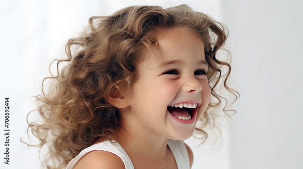 Portrait of a happy smiling girl. Laughing child. Expressive facial expressions. Place for text. Portrait of a happy smiling girl. Laughing child. Expressive facial expressions. Place for text.