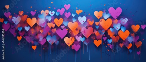 drawn hearts on a blue background. Background for texture, wrapping paper, fashion, illustration. banner. Valentine's Day © inna717