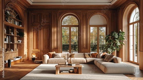 Luxury living room with wooden doors, premium style. Neoclassic interior design. © Dushan