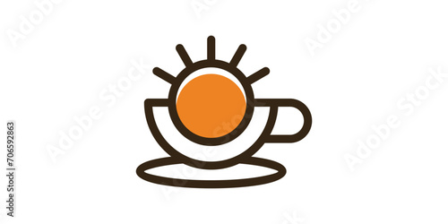 logo design combination of coffee cup shape with sun, icon, vector, symbol.