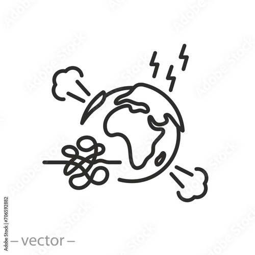 world chaos icon, global crisis, turmoil on planet earth, thin line symbol - editable stroke vector illustration
