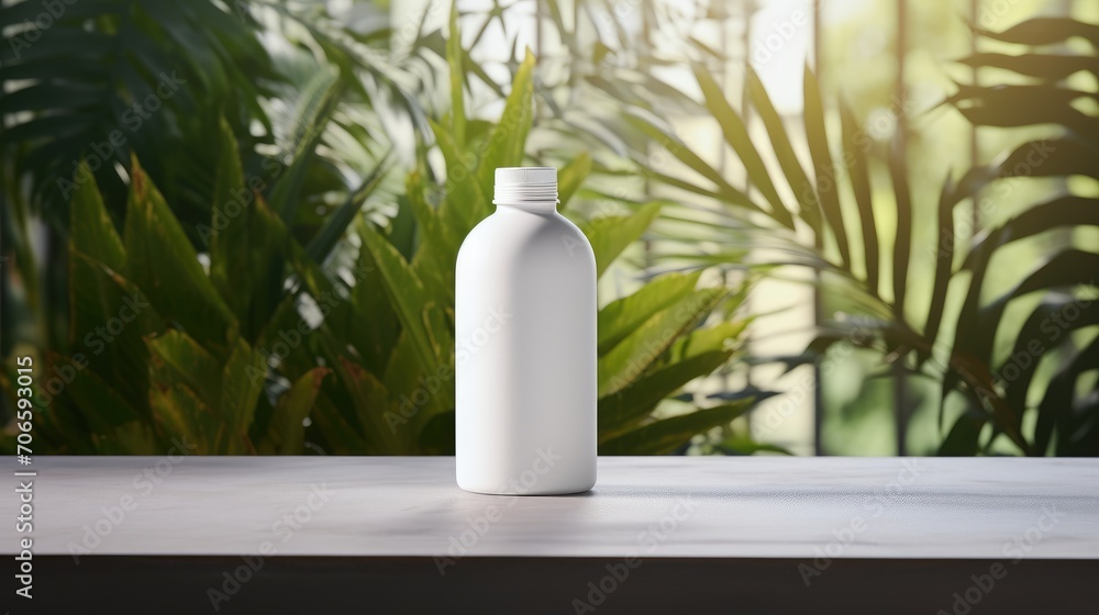 white cosmetic tube with face cream, body lotion or cleanser on a green background with shadows and plant leaves. Copy space white cosmetic tube with face cream, body lotion or cleanser on a green background with shadows and plant leaves. Copy space