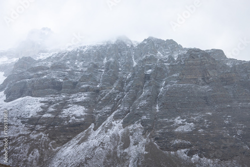 A Snowy Fall Day near Moraine Lake in Banff National Park, Canada