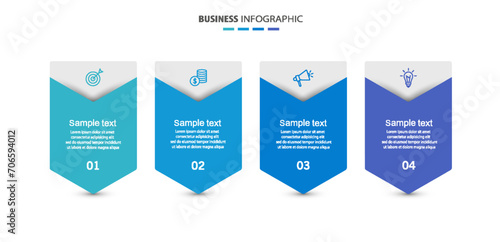 Business infographic design template with 4 options, steps or processes. Can be used for workflow layout, diagram, annual report, web design	