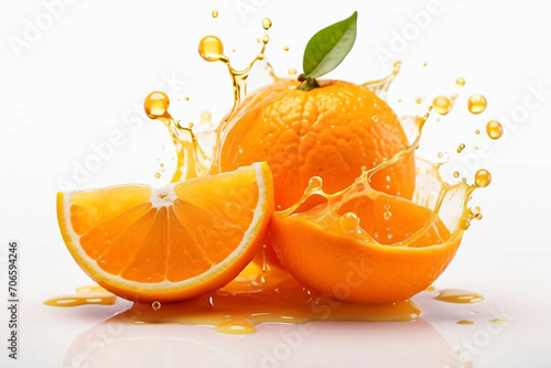 water splash on orange with mint isolated on white. Generative with ai