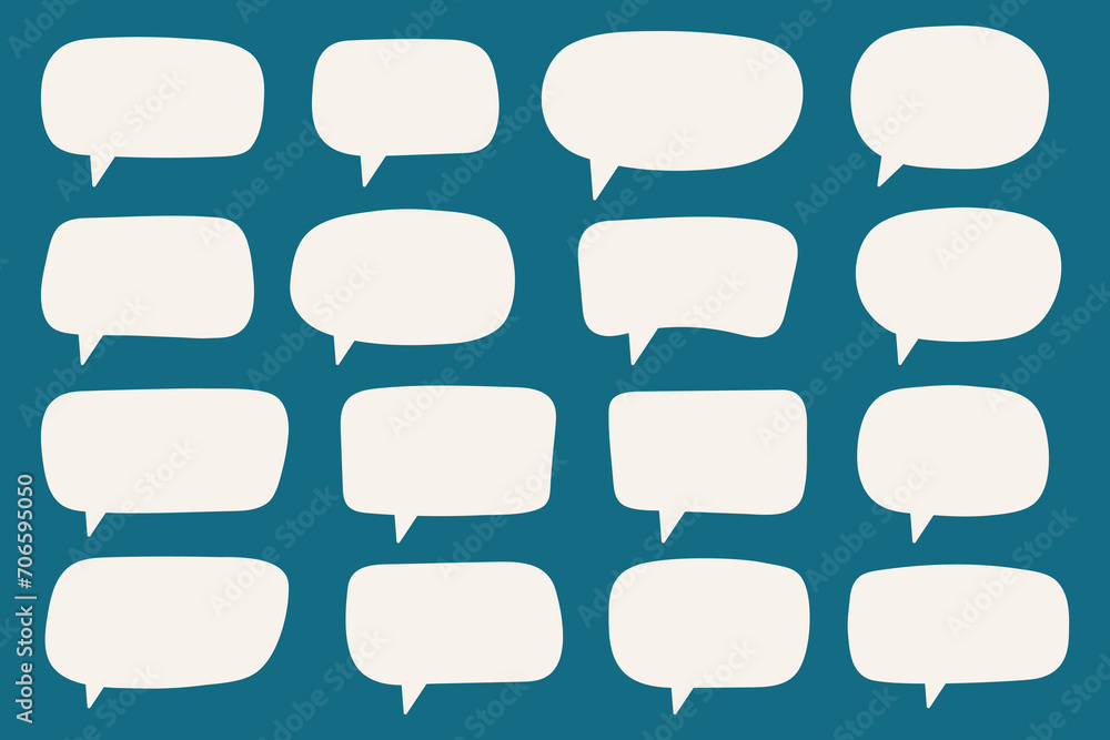 Set of hand drawn speech bubbles. Speak bubble text, cartoon chatting box, message box. Blank empty white speech bubbles. Set of hand drawn speech bubbles. Speak bubble text, cartoon chatting box, message box. Blank empty white speech bubbles.