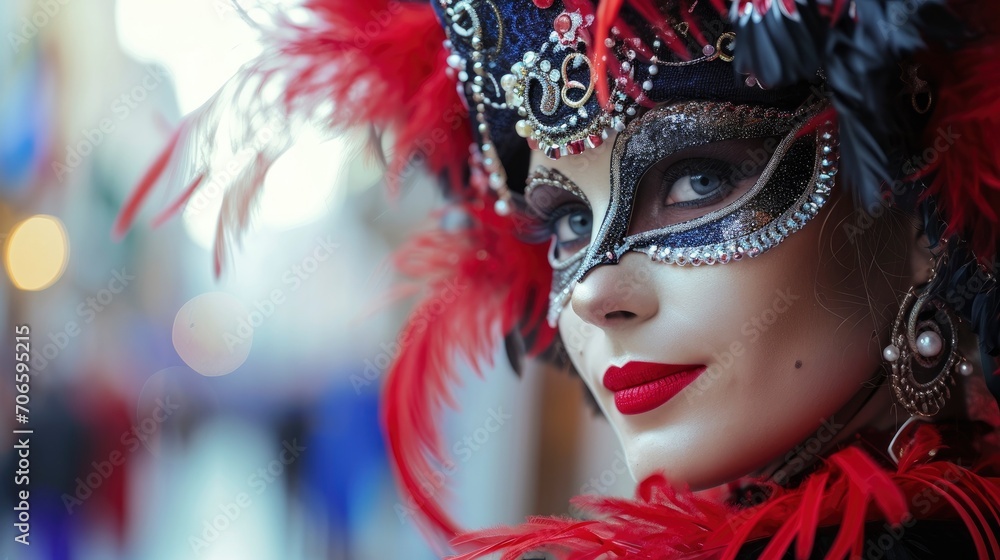 Professional half body portrait of sensual and cute woman Venice carnival participant