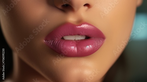 pink lips close up. Beautiful Perfect Makeup. macro. Beautiful pink Lip Gloss. advertising. Cosmetic. Mouth open  big lips.