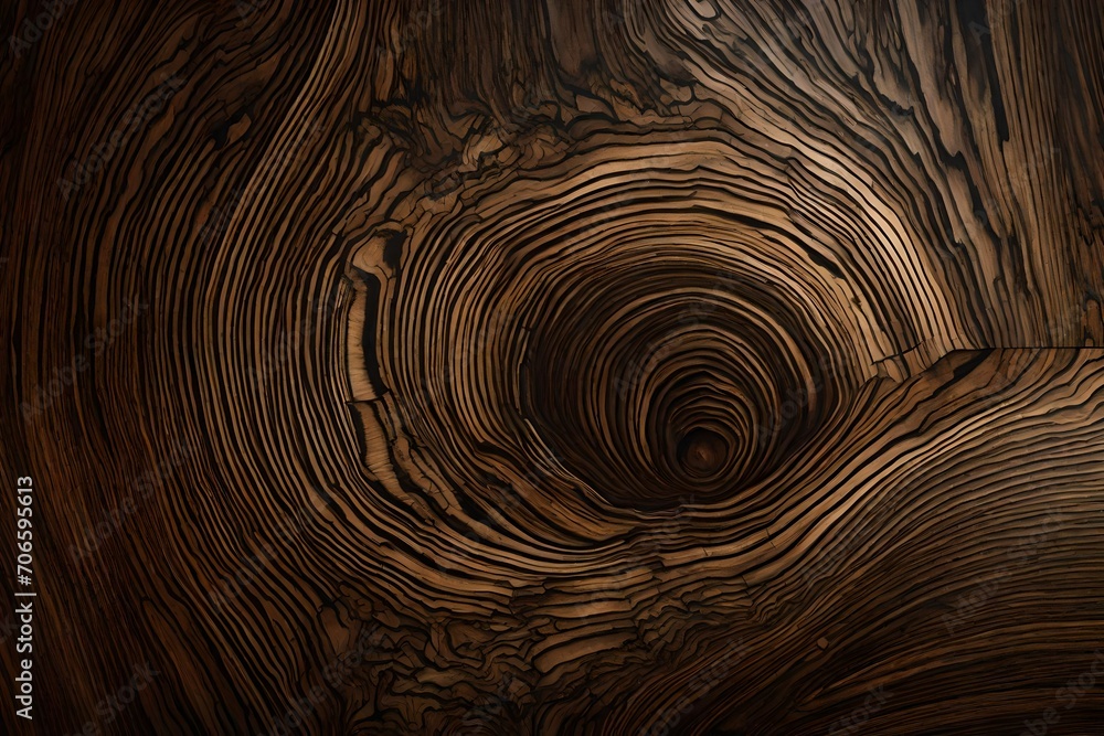 A cross-section view of dark ebony wood highlighting its dense texture.