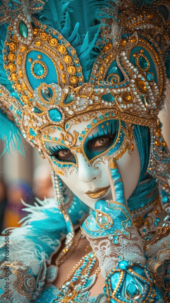 Sensual and cute woman Venice carnival participant in breathtaking costume