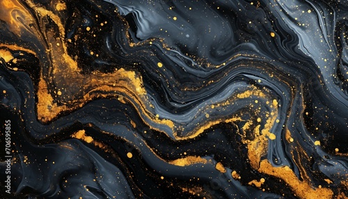 Abstract liquid acrylic paint, gold veins on black background, creative watercolor wallpaper, black marble with golden veins, Black marbel natural pattern for background.