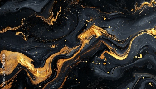 Abstract liquid acrylic paint, gold veins on black background, creative watercolor wallpaper, black marble with golden veins, Black marbel natural pattern for background. © mh.desing