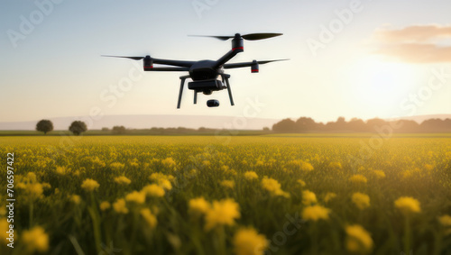  Drone at the farm   Close up photo of two Professional Remote Control Air Drones with action cameras flying in dramatic sunset sky Modern technologies. Travel  hobby  inspiration  Pastel orange tonin