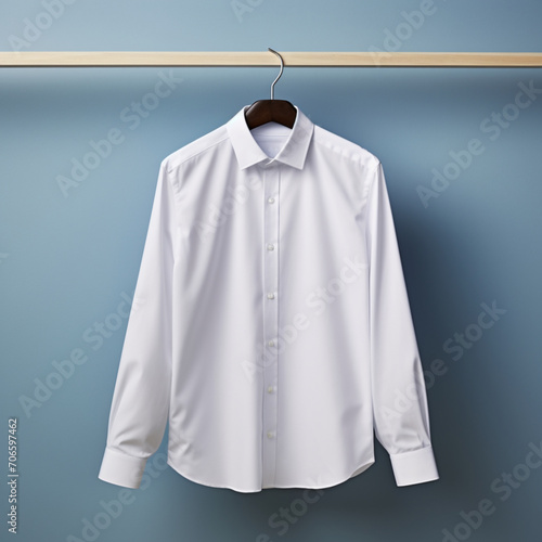 fotografia de estilo mockup con detalle de camisa de color blanco colgada photo