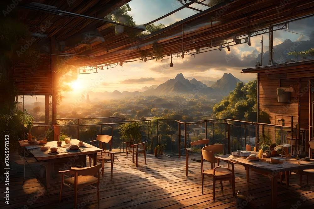 Fototapeta premium restaurant in the morning
