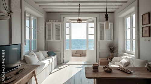 beautiful interior of a greek beach house room. © common