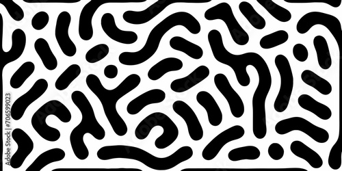 Abstract Turing organic wallpaper with background. Turing reaction diffusion monochrome seamless pattern with chaotic motion. Natural seamless line pattern. Linear design with biological shapes.