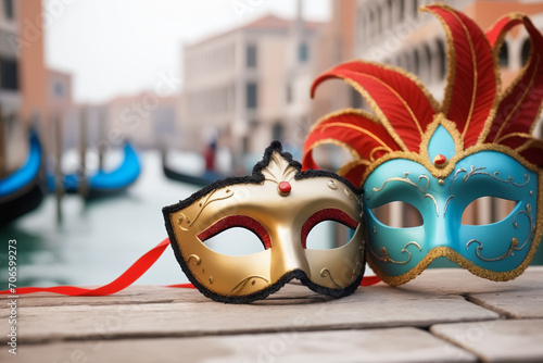 Two carnival masks, blurred background of Venice © Giuseppe Cammino