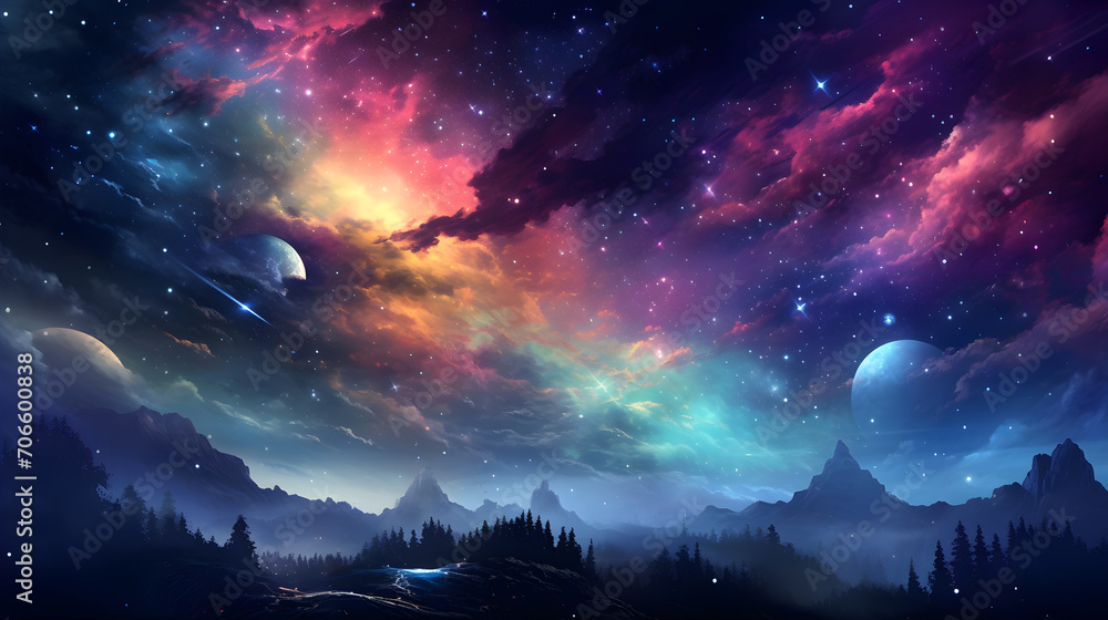 A breathtaking sky filled with colorful nebulae