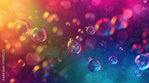 Abstract background with flying bubbles on a colorful background