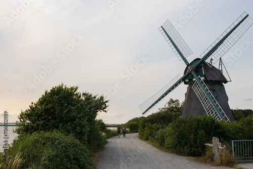 Wanderweg mit Windmühle an der Ostsee, Geltinger Birk 