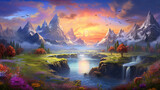 Fantasy Landscape Dreamworld A fantasy landscape depicting a dreamworld, ideal for creative wallpapers or children's room decor