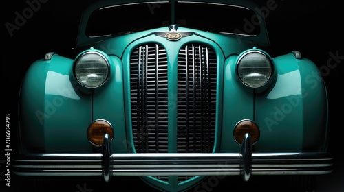 Headlight of a retro car close-up. Fragment of a vintage car. Front detail of a classic automobile. Illustration for banner, poster, cover, brochure or presentation.