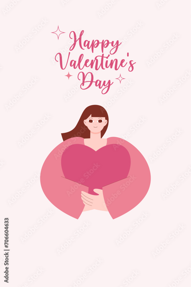 Young woman holding the big heart. Valentines day graphics. Valentine day concept with cute characters. Girl gives valentine. Young woman holding the big heart. Valentines day graphics. Valentine day concept with cute characters. Girl gives valentine.