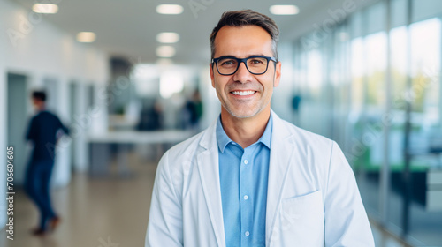 Fotografering Healthcare Administrator with Clinic Background Blur A casual portrait of a heal