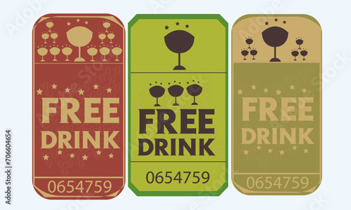 Ticket, Retro ticket. Classic vintage retro ticket for movies parties, cinema, theatre,  and other events, free drink.