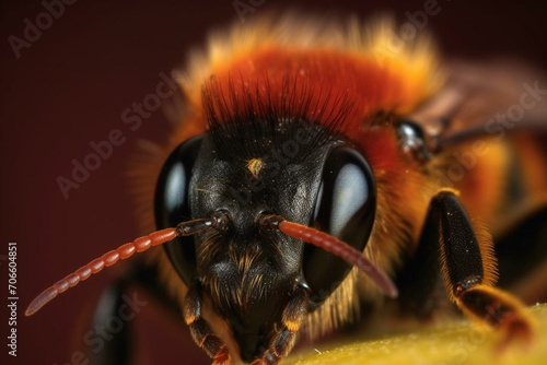 Closeup of a red-tailed bee. Generative AI