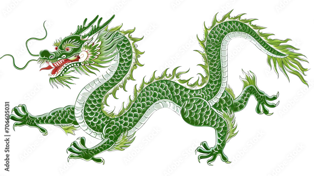 Fototapeta premium Illustration of a green dragon with a detailed scale pattern