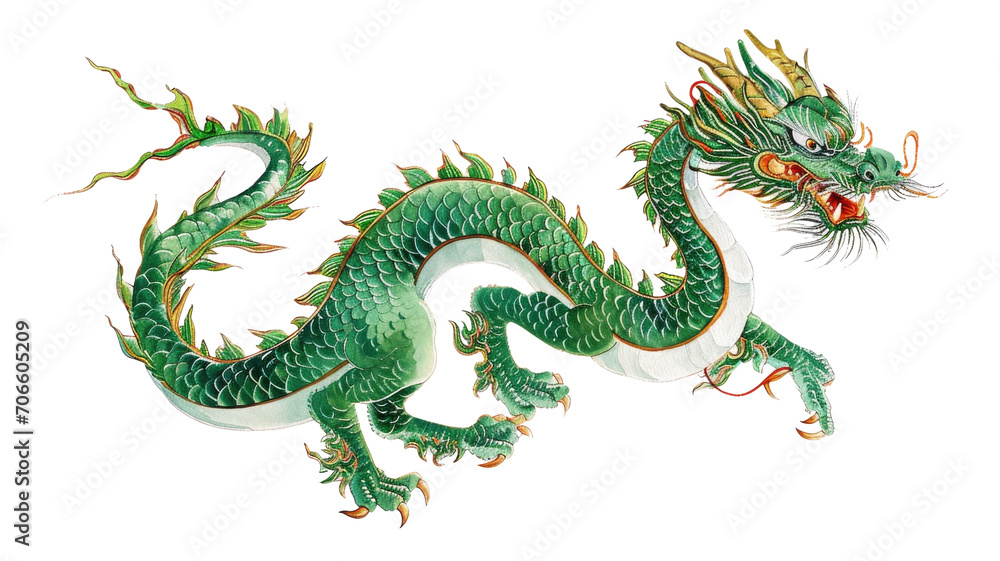 Fototapeta premium Illustration of a green dragon with a detailed scale pattern