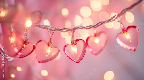 guirlande lumineuse et scintillante en forme de cœur pour la saint-valentin sur fond rose, symbole de l'amour photo