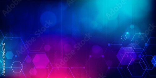Digital technology futuristic internet network connection blue purple background, abstract cyber information communication, Ai big data science, innovation future tech, line dot illustration vector photo