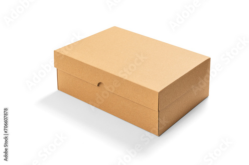Brown cardboard shoes box with lid for shoe or sneaker product packaging mockup, isolated on white background including clipping path
