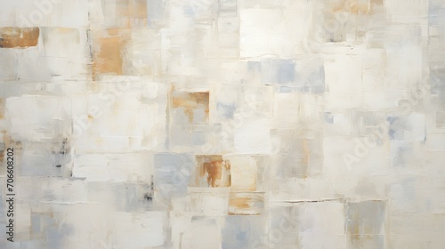 Abstract Oil Painting with overlapping Squares in white and ivory Colors. Artistic Background with visible Brush Strokes