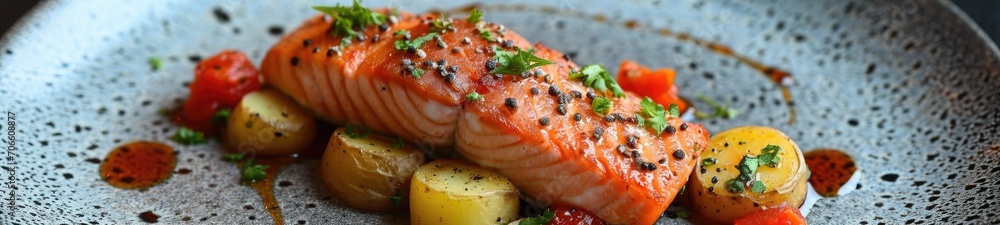 Salmon preparation with potatoes and broccoli sauce Salmon preparation with potatoes and broccoli sauce