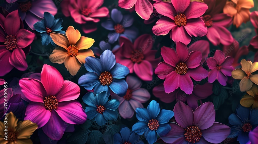 Vibrant Multicolored Flowers Floating in the Air