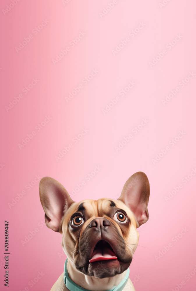 Amused French Bulldog with Big Ears on Pink Background Amused French Bulldog with Big Ears on Pink Background