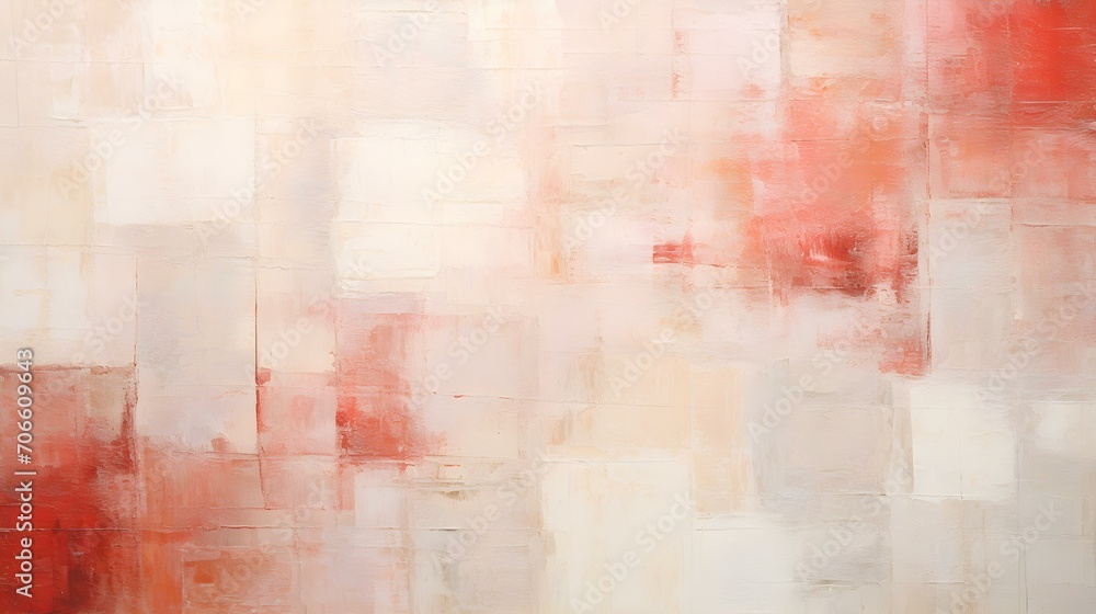 Abstract Oil Painting with overlapping Squares in white and light red Colors. Artistic Background with visible Brush Strokes