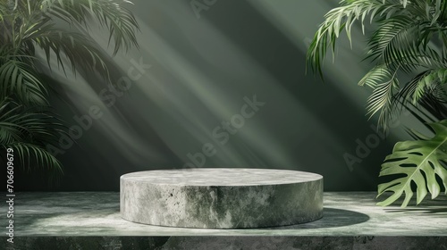 Round Concrete Table With Background Plant