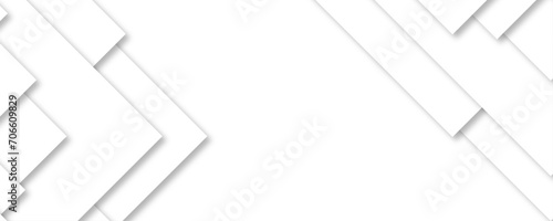 Abstract background with white and gray color technology layers of textured white transparent material in triangle and squares shapes. Geometric background with squares in bright light with soft