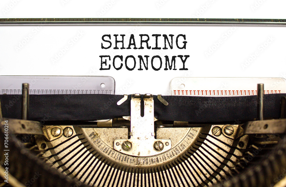 Sharing economy symbol. Concept words Sharing economy typed on beautiful old retro typewriter. Beautiful white paper background. Business sharing economy concept. Copy space.