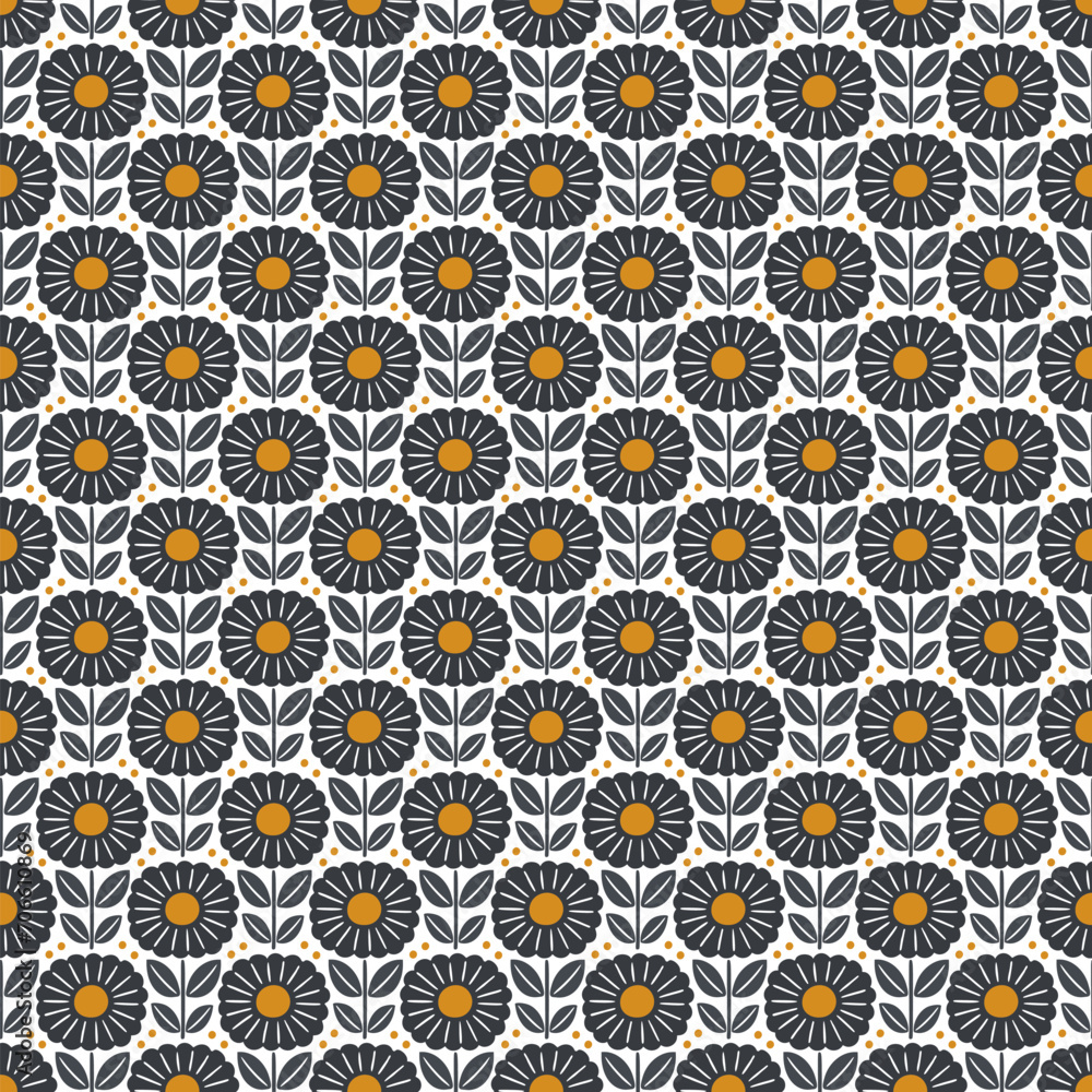 Hand drawn seamless pattern with decorative doodle flowers, repeat pattern with flowers and leaves Hand drawn seamless pattern with decorative doodle flowers, repeat pattern with flowers and leaves