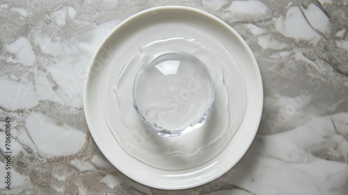 Close-up of water zero-calories dessert on a white plate, extreme dieting, orthorexia and eating disorder