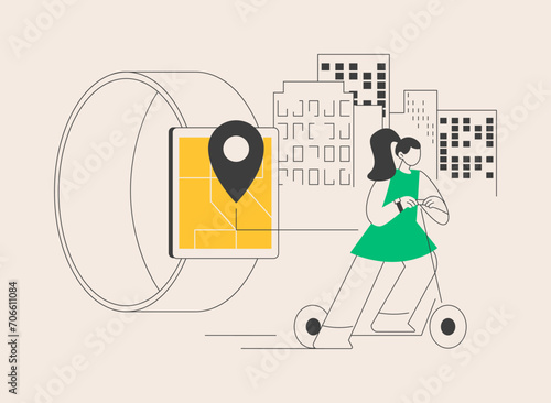 GPS kids tracker watches abstract concept vector illustration.