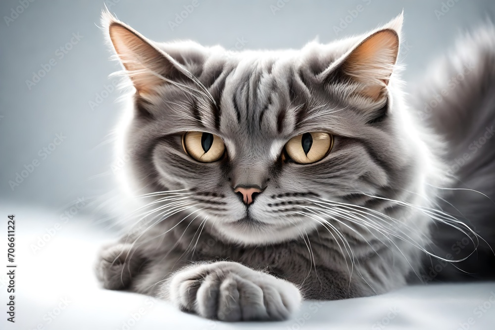 Beautiful grey cat isolated on a white   